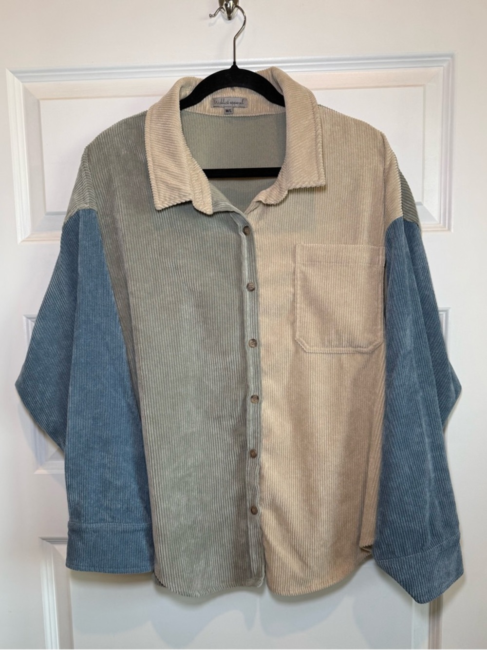 Corduroy Colorblock Shirt Jacket - Taupe/Blue